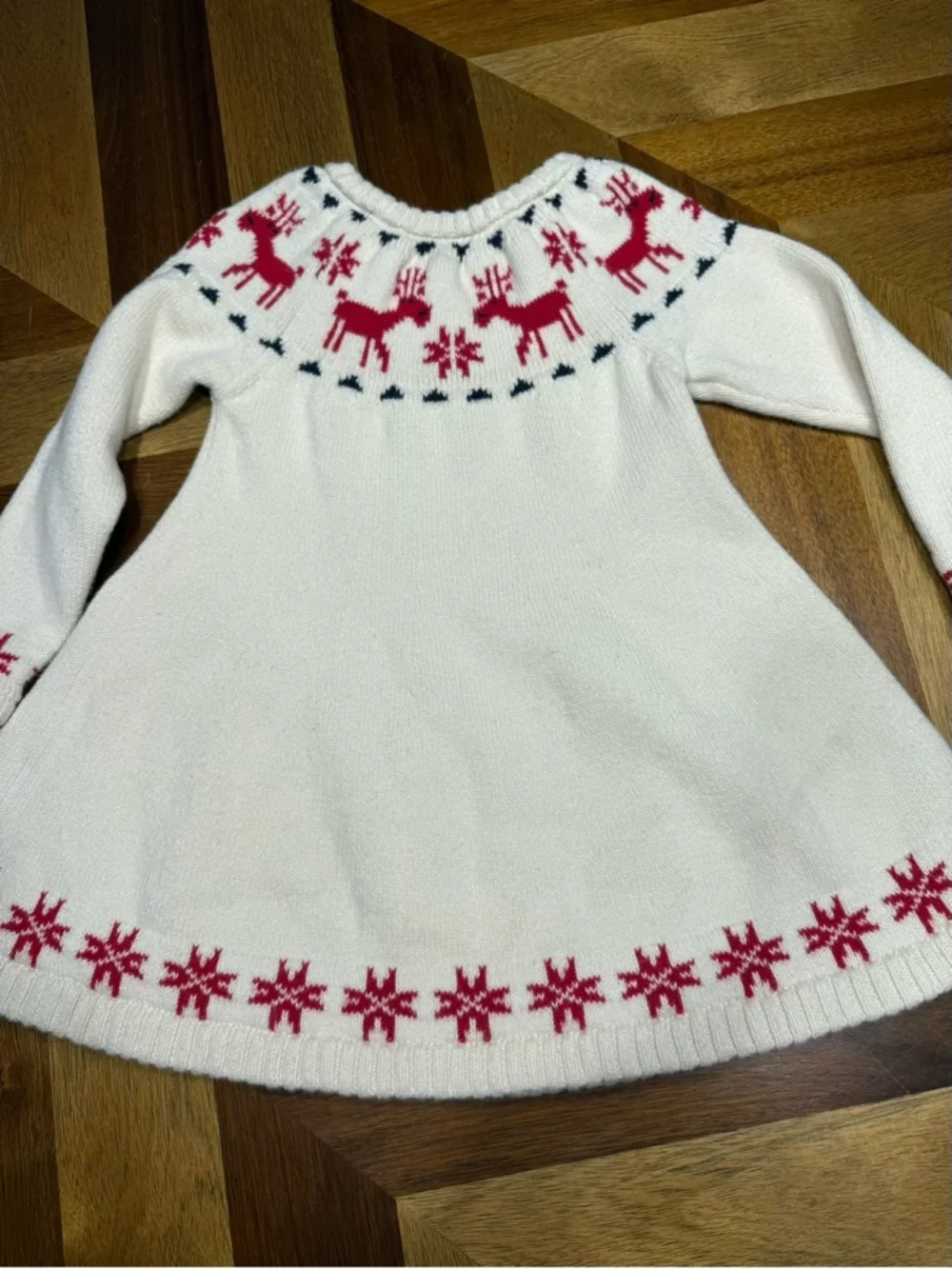 Hanna Andersson Cream and Red Knit Holiday Sweater Dress